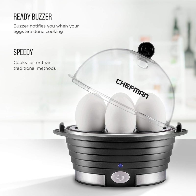 Chefman Egg-Maker Rapid Poacher, Food & Vegetable Steamer, Quickly Makes Up to 6, Hard, Medium or Soft Boiled, Poaching/Omelet Tray Included, Ready Signal, BPA-Free, BLACK - Image 4